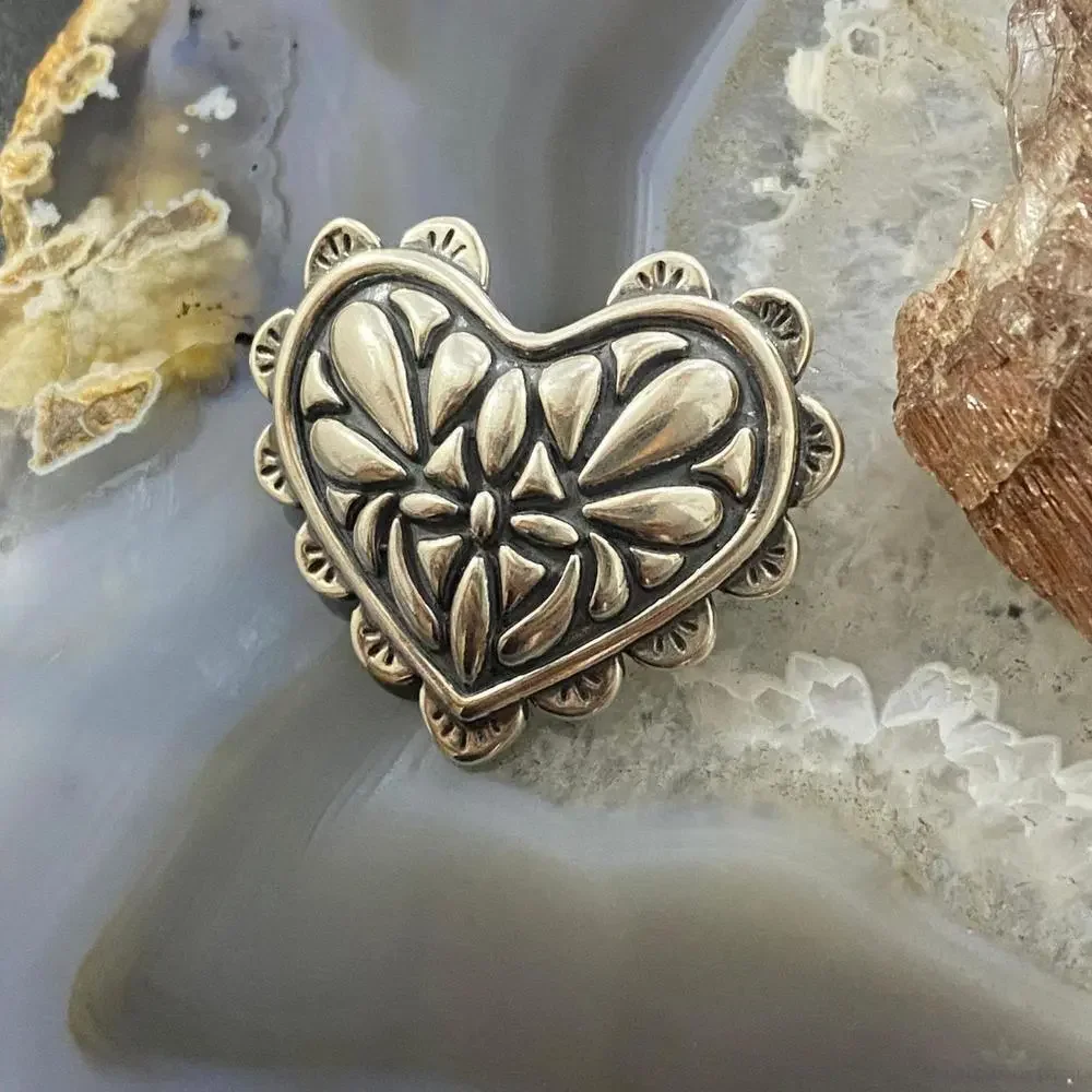 Carolyn Pollack Southwestern Style Sterling Silver Decorated Heart Brooch